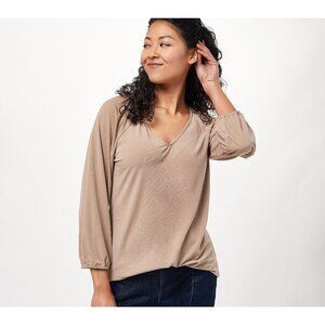 Susan Graver Petite Liquid Knit Raglan Sleeve Top Womens XL Light Beige Tan NEW